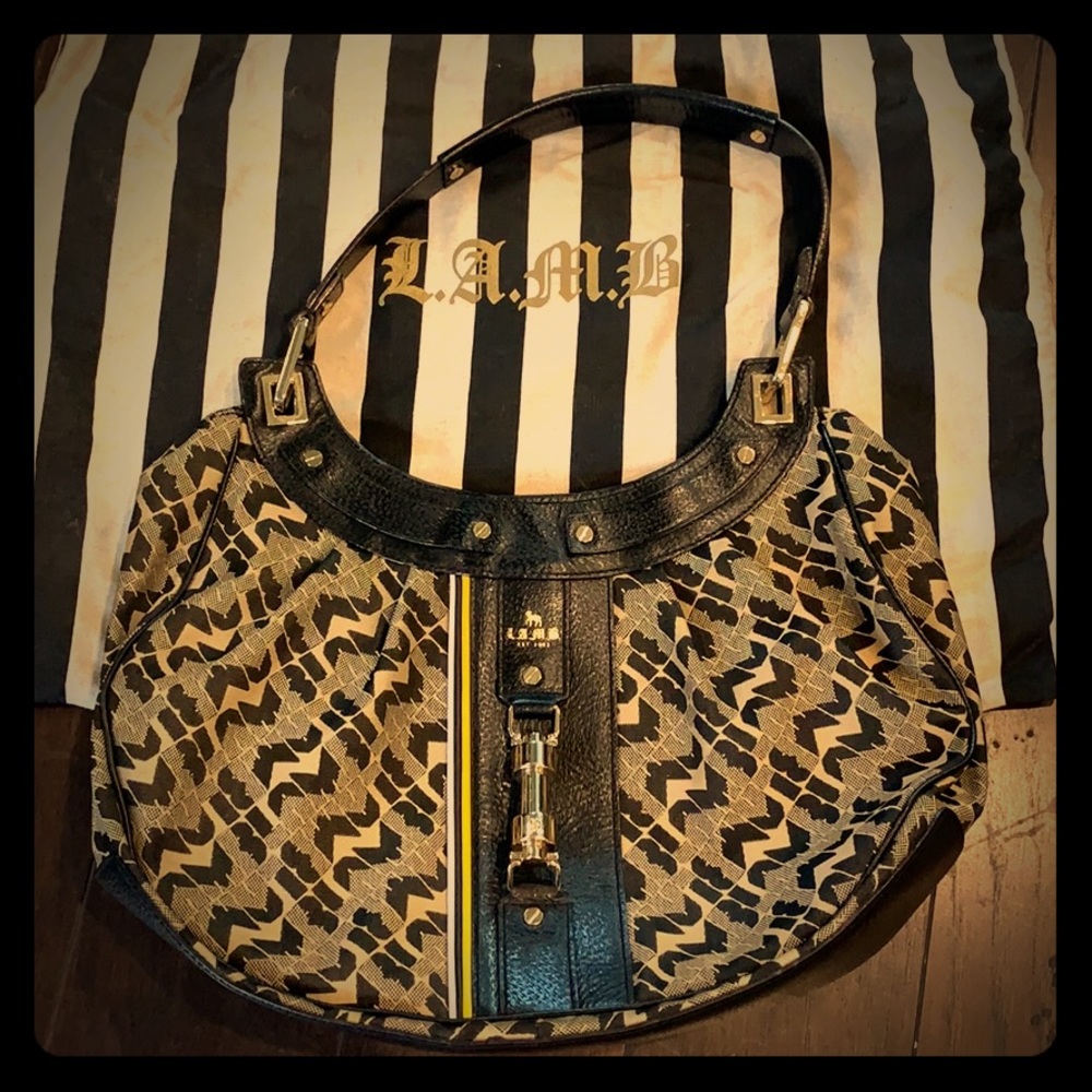 L.A.M.B. Black and Gold Geometric Bag /Stripe